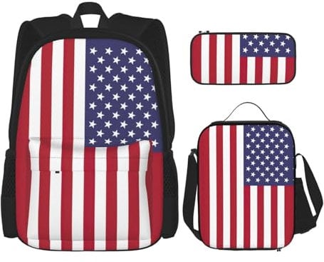 YHBLYKXP Zaino con bandiera americana, set da 3 pezzi, zaino casual (zaino + marsupio + piccolo sacchetto), zaino unisex