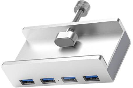 USB 3.0 Hub Clamp Adapter, 4 Port Aluminum Alloy Clamp Concentrator Adapter,5Gbps Transfer, Space Saving Desk Dock for Laptop&PC