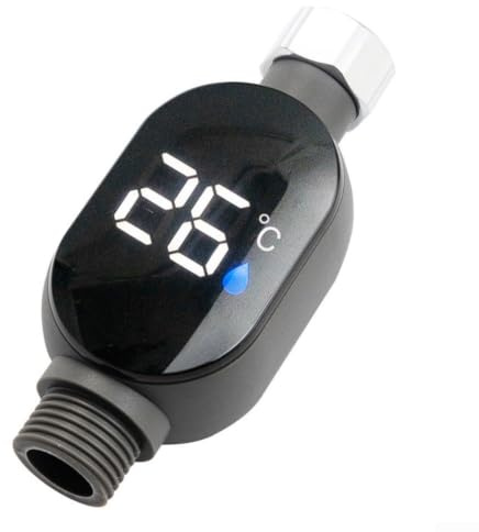 Vilgftyiet Termometro digitale a LED per doccia, indicatore della temperatura dell'acqua, 0-99 °C, in acciaio inox, monitor di sicurezza per soffioni doccia, rubinetti, impermeabile, per lettura