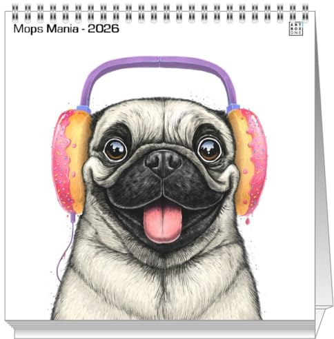 artboxONE Tischkalender 2026 Mops Mania Kalender Tiere