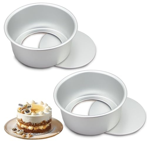 EUBSWA Set di 2 stampi rotondi da 5 cm, in acciaio inox, con rivestimento antiaderente per torte, brownie, torte, lasagne