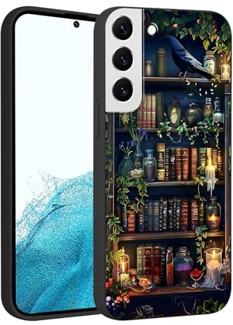 Krdvekm Handyhülle für Samsung Galaxy S22 5G Hülle 6,1'', Aesthetic Motiv Bookshelf Design, Weiche Bunt Schwarz Silikon TPU Bumper Ultra Dünn Stoßfest Schutzhülle Case für Mädchen