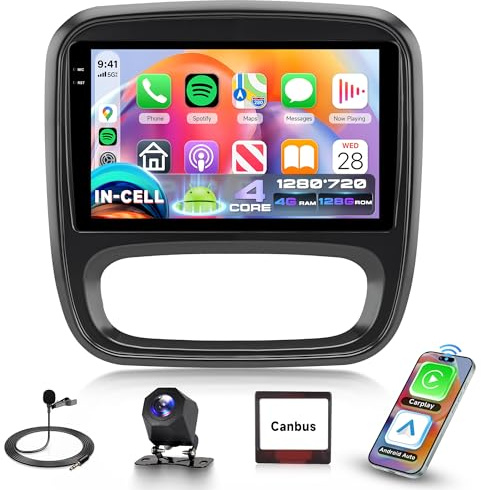 4G+128G Android Autoradio für Renault Trafic 3 Opel Vivaro B FIAT Talento Nissan NV300 Wireless Carplay Android Auto, 9 Zoll Incell Touchscreen Radio GPS Navi WiFi Bluetooth FM/RDS/EQ Rückfahrkamera