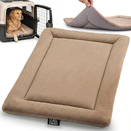 RAW Nature Hundedecke SAVO, XL – 110x70x4,5 cm Sandbraun, Flauschige Hundeliegedecke als Wendedecke, waschbar, für gängige Transportboxen geeignet
