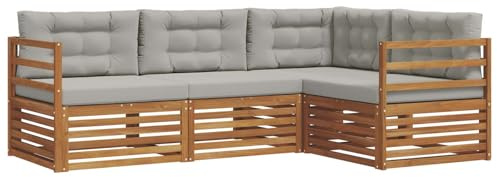 vidaXL Outdoor-Sofagarnitur mit Kissen 4 pcs Natürlich und Hellgrau, Moderne Garten-Sofa-Ecke, haltbare Lounge-Möbel für draußen, gemütliche Terrasse-Sitzgelegenheiten