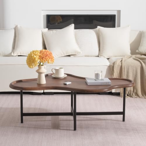 Cagnolier Couchtisch Holz, Ovaler Wohnzimmertisch, Coffee Table,118x77x40cm | Braun, Tischplatte aus Massivholz, für Wohnzimmer, kratzfeste Tischfüße, Metallbeine, erhöhte Kanten, Sofatisch, Holztisch