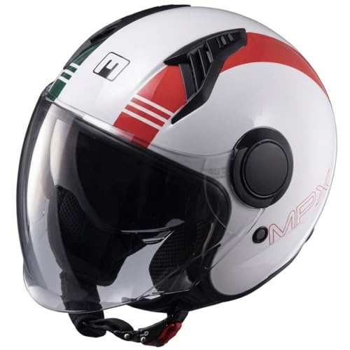 Casco Demi-Jet MPH New One Doppia Visiera Bianco Rosso Verde Bandiera Italia Omologato 2206 (M: 57 - 58 CM)