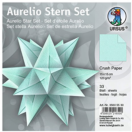 Ursus 35605530 - Faltblätter Aurelio Stern Crush Paper, mint, 33 Blatt, aus Papier 120 g/qm, ca. 15 x 15 cm, beidseitig bedruckt, einseitig mit Metallic Effekt, ideal als Weihnachtsdeko