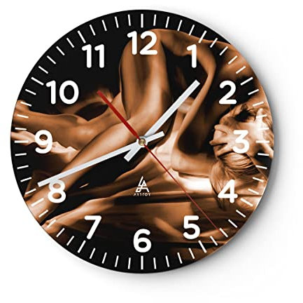 Modern Wanduhr Nackte Frau Akt Modell Photofitness 40x40cm Rund Groß Wand Uhr Glas Analog Zimmeruhren Küche Büro Wohnzimmer Glasuhr Wall Clock Dekoration Design Wanddekoration Küchenuhr C4AR40x40-0349