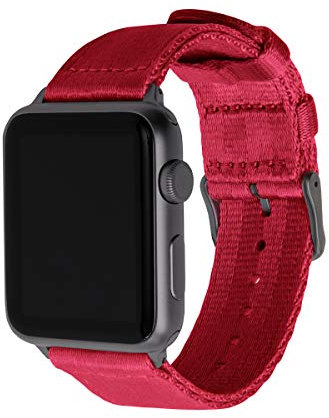 Archer Watch Straps - Uhrenarmbänder aus Nylon-Sitzgurtmaterial für Apple Watch (Rot/Space Grau, 44/45/46/49mm)