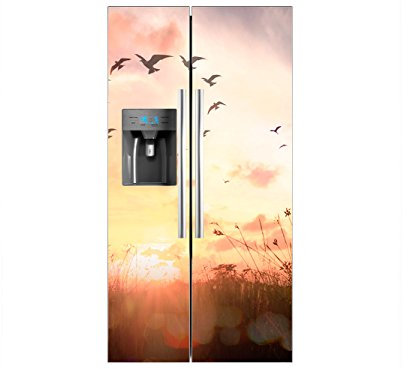 Vinilo Frigorífico Americano Aves en Circulo sobre Campo | 91x179cm | Varias Medidas | Pegatinas de Nevera Económicas y Elegantes | Vinilo Nevera