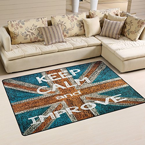 Use7 Teppich mit Aufschrift Keep Calm and Improve Union Jack, rutschfest, für Wohnzimmer, Schlafzimmer, 100 x 150 cm