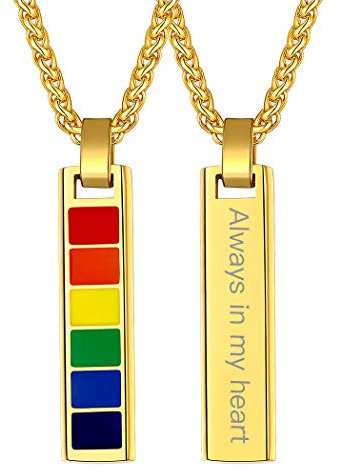 Suplight 18k vergoldet Herren Damen Halskette personalisiert LGBT Pride Regenbogen Emaille Stab Anhänger mit 55cm Kette Gay & Lesbian Homosexuell Modeschmuck für Unisex
