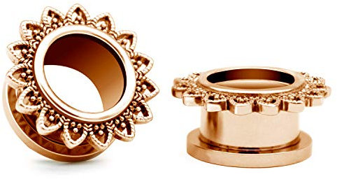 Briana Williams 1 Paar Ohr Tunnel Chirurgenstahl Blumen Ohr Plug Expander Set Rosegold Piercing 6/8/10/12/14/16mm