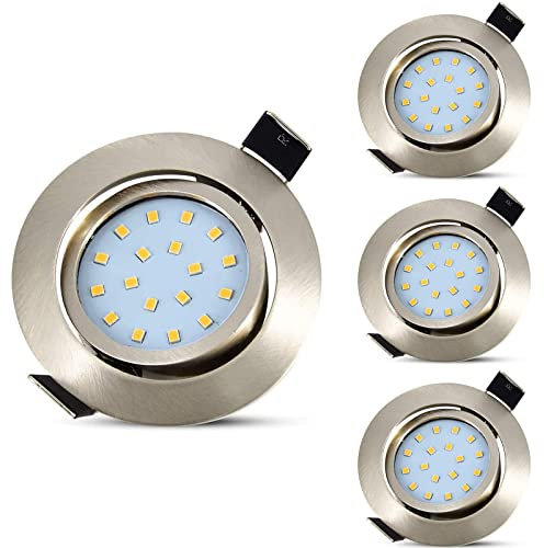 Allesgute 4er LED Einbaustrahler 230V 5W Einbauspots, Ultra Flach 28mm Spot Strahler 450lm Kaltweiß Deckenleuchte, Schwenkbar Edelstahl Gebürstet Deckenstrahler Rund für Küche Schlafzimmer Wohnzimmer