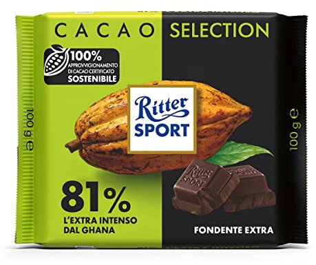 Ritter Sport SPORT Die Starke 81 % aus Ghana, Bitterschokolade mit mind. 81 % Kakao-Anteil, dunkle Schokolade, intensiver Kakaogenuss für Genießer, Tafelschokolade