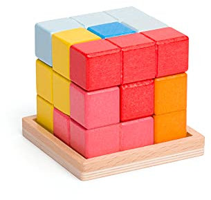 Bigjigs Toys Lock a Cube - 3D Brain Teaser, Quality Wooden Puzzle for Kids Aged 3+ Years, Develops Strategic Thinking