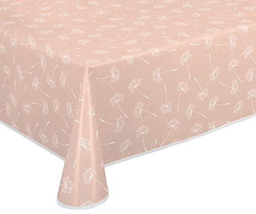 Wachstuch Tischdecke abwischbar rutschfest mit Paspelband Eckig Rund Oval, Motiv Farbe Größe wählbar (Pusteblume Rose, Eckig 110x140 cm)