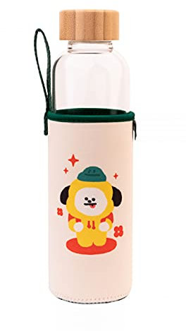 Grupo Erik Trinkflasche 500 ml Glas - GYM FlascheBT21 Chimmy Glasflasche 500 ml - Sportflasche Kinder - Wasserflasche Glas - BTS Fanartikel Offizieller BTS Merch