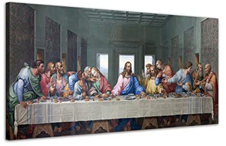 ZHONGYUTONG Das letzte Abendmahl Leinwand Bild mit Rahmen Leonardo da Vinci Berühmte Gemälde Reproduktion Klassische Jesus Kunstdruck für Küche Schlafzimmer Wohnzimmer (40x80cm)