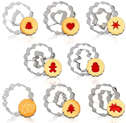 Christmas Cookie Cutter Set, 8 Pack Stainless Steel Christmas Cookie Cutters Shapes, Christmas Biscuit Pastry Baking Cutters Snowflake Christmas Tree Heart Gingerbread Man Snowman for Kids