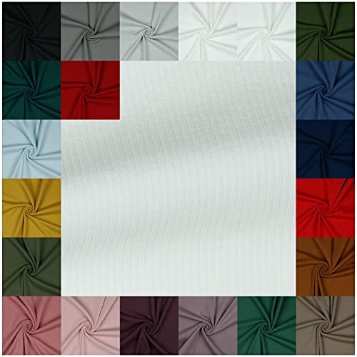 VmG-Store RIB Tessuto in jersey a coste, tinta unita, al metro, 21 colori a scelta, certificato Tex (100 x 145 cm, bianco 005)