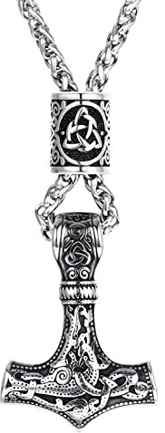 JeweBella Wikinger Thors Hammer Halskette Edelstahl Herren Thors Hammer Anhänger mit Keltischer Knoten Thors Hammer Kette Herren Wikinger Schmuck Geschenk Schwarz/Silber