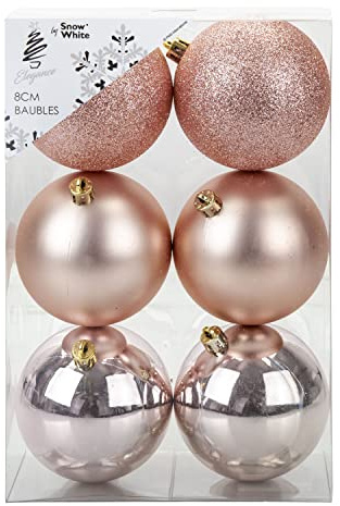 VFM - Baubles Rose Gold 8cm Christmas Baubles (6 Pack)