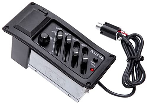 NOPEILVI Gitarren-Pickups Piezo-Pickup 4 Band Preamp EQ-7545 R Equalizer Preamp Amplifier Tuner für Akustikgitarren Schwarze Gitarren-Pickups, Piezo-Pickup, Gitarren-Equalizer-Tuner,