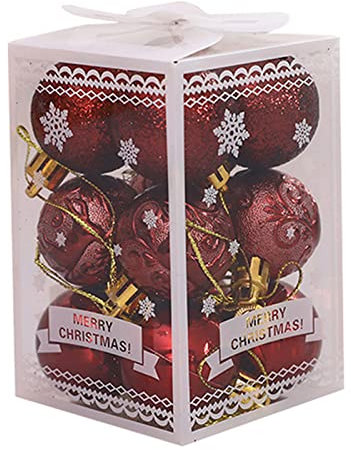 VALINK 12 Stück Weihnachtskugeln Farbige Christbaumkugel DIY Kunststoff Glitzer Set Baum Anhänger Ornamente für Neujahr Party Festival Weihnachtsbaum Weinrot