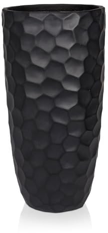 IDEALIST 77cm Tall Garden Planter | Black Reinforced Stone Statement Vase | Large Plant Pot with Drainage Holes D41.5 H77 cm, with Inner Top D37.5 cm, 70 litres