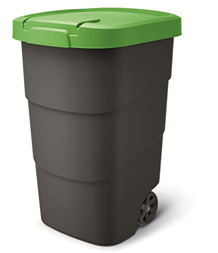 Keden Wheeler 95L Wheelie Rubbish Bin Trash Can With Wheels And Lid Large Universal Garbage Trash Outdoor Plastic (Black/green)