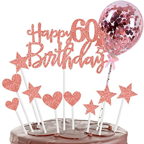 Kiwochy Rose Gold Kuchendeko 60. Geburtstag Cupcake Toppers Tortendeko 10 Stück Happy 60 Birthday Tortendeko 60 Jahre Frau Kuchendeko für 60 Geburtstag