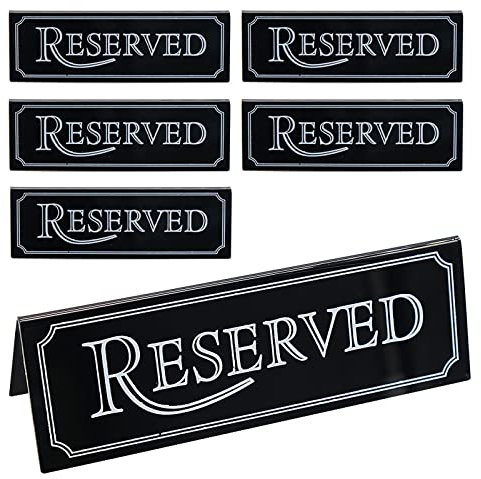 Paquete de 6 letreros de mesa reservados, letreros de acrílico reservado para asiento de mesa, letrero de reserva de invitados, soporte de número para boda, restaurante, negocios, oficina, reunión