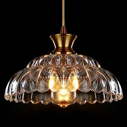 Mgcanyu Glass Pendant Lights Kitchen Island, 11.8 Vintage Lighting Glass Light Fixtures Brushed Gold Modern Glass Chandelier Hanging Ceiling for Dining Living Room Restaurant Bedroom Foyer Entryway