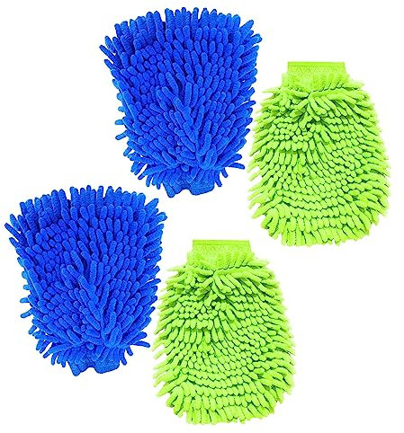 BNFGD 4Pcs Car Wash Mitt,Car Mitt for Washing,Double Sided Microfiber Car Wash Mitts Car Wash Glove Reusable Cleaning Gloves Super Absorbent Microfibre Gloves Microfibre Cloth(Blue,Green).