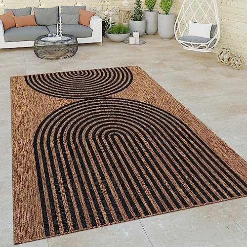 Paco Home Outdoor Teppich Wetterfest Wohnzimmer Küchenteppich Balkon Flachgewebe Boho Muster Geometrisch Bogen Schwarz Braun, Grösse:120x160 cm
