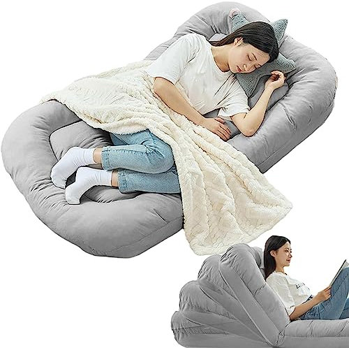 Samnuerly Faltbar Hundebett für Menschen,Multifunktion Faules Sofa 5 Stufen Der Unterstützungsanpassung Hochelastischer Schwamm Waschbarer Plüsch Human Dog Bed (Grey)