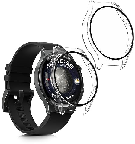 kwmobile 2X Cover kompatibel mit Huawei Watch 4 Hülle - Fullbody Fitnesstracker Case Set aus Glas - Transparent
