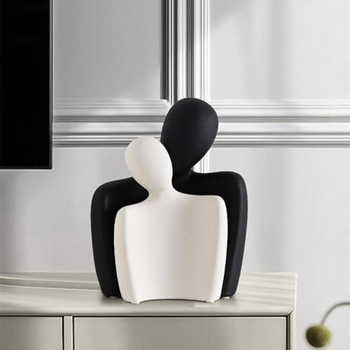 DEAMACE Keramik-Paar-Statuen für Wohnkultur, umarmende Paar-Figuren, Moderne romantische Liebes-Skulpturen für Wohnzimmer, Schlafzimmer, Büro, Regal und Tischdekoration, Schwarz Weiß