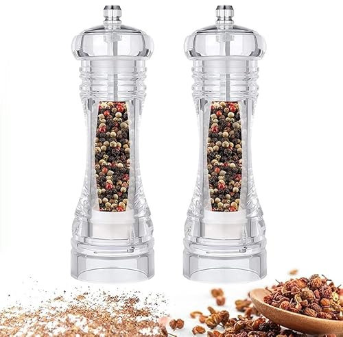 Virsus 2 Macina Sale e Pepe Manuale Trasparenti 4201, Macinapepe In Acrilico con Smerigliatrice in Ceramica, Finezza Regolazione, Dosatore per Pepe, Sale, Spezie, Erbe (20 cm)