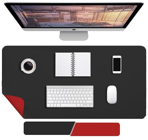 Schreibtischunterlage - 90 x 40 cm Doppelseitig PU-Leder-Schreibtischmatte, Mauspad Groß, Tischunterlage Schreibtisch, Desk Mat, Wasserdichte Antifouling, für Büro und Zuhause (Schwarz+Rot,)