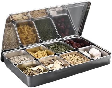 Gewürzbox, 8 Gitter, Gewürzbehälter aus Aluminiumlegierung mit Deckel, Abnehmbare Indische Gewürzbox, Kleine Gewürzbehälter mit Löffel und Deckel, Küchenutensilien