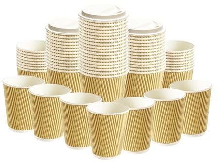 MAX SOLUTIONS Tazze da caffè isolate in carta kraft ondulata a 3 strati, usa e getta, per tè, caffè, cappuccino, bevande calde (10 tazze)