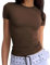 TrendiMax Damen T-Shirt Slim Fit Y2K Oberteile Sexy Cropped Sommer Tops Basic Tee Rundhals Crop Top Einfarbig Kurzarm T Shirt (S, Kaffee)