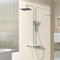 EMKE Colonna doccia thermostat, ripiani in vetro 36 x 14 cm, doccetta, 3 tipi di getto, doccia a pioggia, bocca di erogazione, montaggio a parete, certificazione KTW, cromo