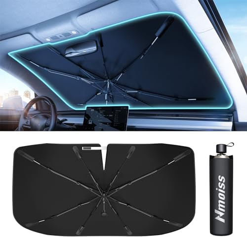 [Upgraded] Nmoiss Windshield Sun Shade Umbrella - [Vinyl Coating Heat Shield] Protect Car from Sun Rays & Heat Damage Keep Cool and Protect Interior, Spring Structure Edge Medium 56 L x 31 W