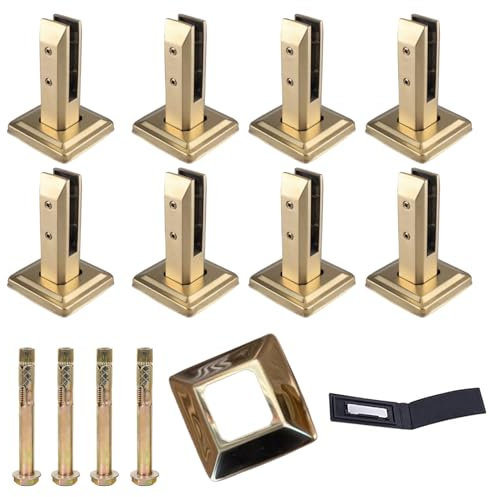 PDKJNID Pince en Verre De 8 Pcs pour Robinet De ClôTure De Piscine, Support De Sol pour Robinets Robustes De 10 à 14 Mm, Supports De Montage en Verre De Jardin à La Maison,d'or,200mm