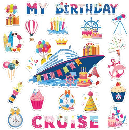 Birthday Cruise Door Decorations Magnetic - Wxiben 20PCS Sea Navigation Cruise Ship Door Decorations Balloon Cake Anchor Cruise Door Magnets for Happy Birthday Carnival Cabin Refrigerator Decor