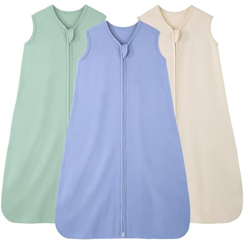 FIEMOL Baby Schlafsack 18-24 Monate 0.5 Tog Baby Wearable Blankets Baumwolle, 3 Pack Sommer atmungsaktiv Schlafsack für Kleinkind Junge und Mädchen 89-101cm Aprikose